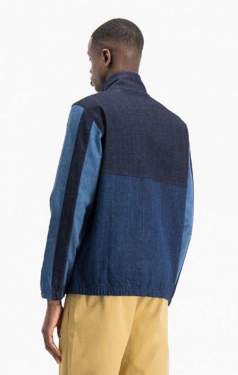 Champion Half Zip-Up Denim Patchwork Sweatshirt Tröjor Herr Turkos Blå | 7641-DUXKB