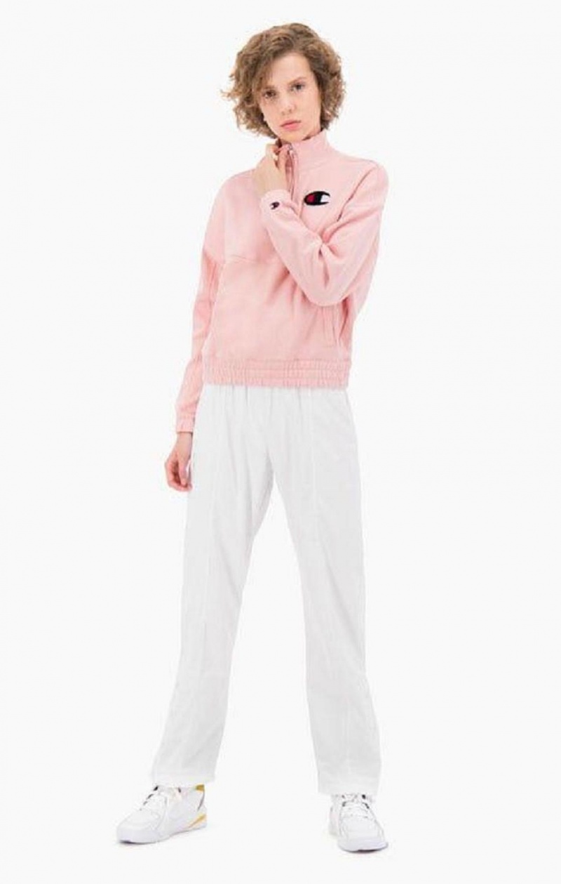 Champion Half Zip-Up Fleece Velvet C Sweatshirt Tröjor Dam Rosa | 6913-GLQYO