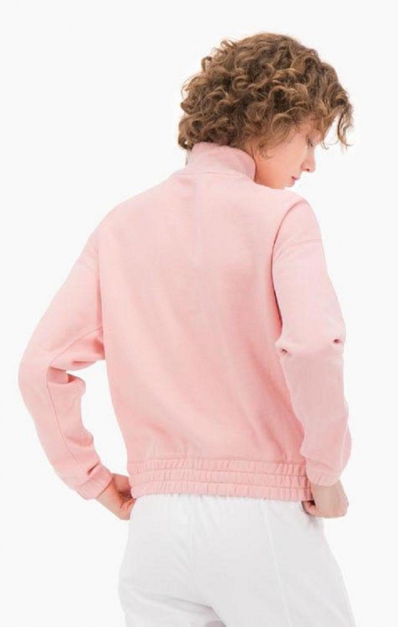 Champion Half Zip-Up Fleece Velvet C Sweatshirt Tröjor Dam Rosa | 6913-GLQYO