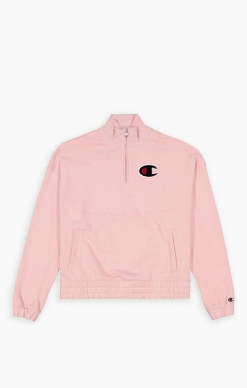 Champion Half Zip-Up Fleece Velvet C Sweatshirt Tröjor Dam Rosa | 6913-GLQYO