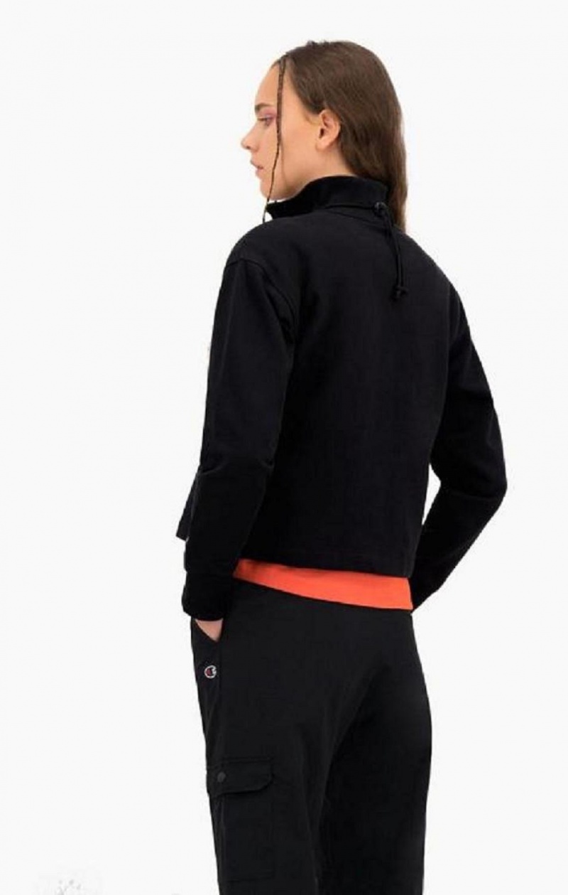 Champion Half Zip-Up High Neck Fleece Cropped Sweatshirt Tröjor Dam Svarta | 4098-VAKRG