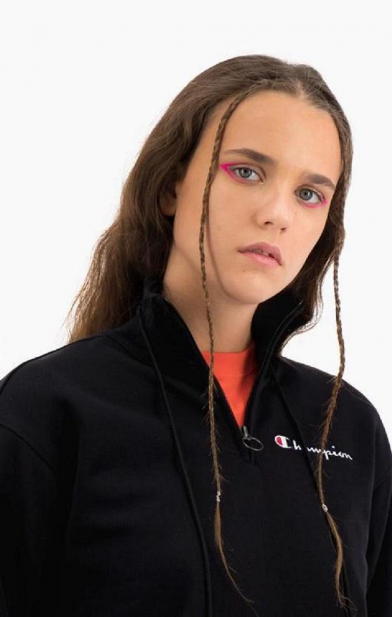 Champion Half Zip-Up High Neck Fleece Cropped Sweatshirt Tröjor Dam Svarta | 4098-VAKRG