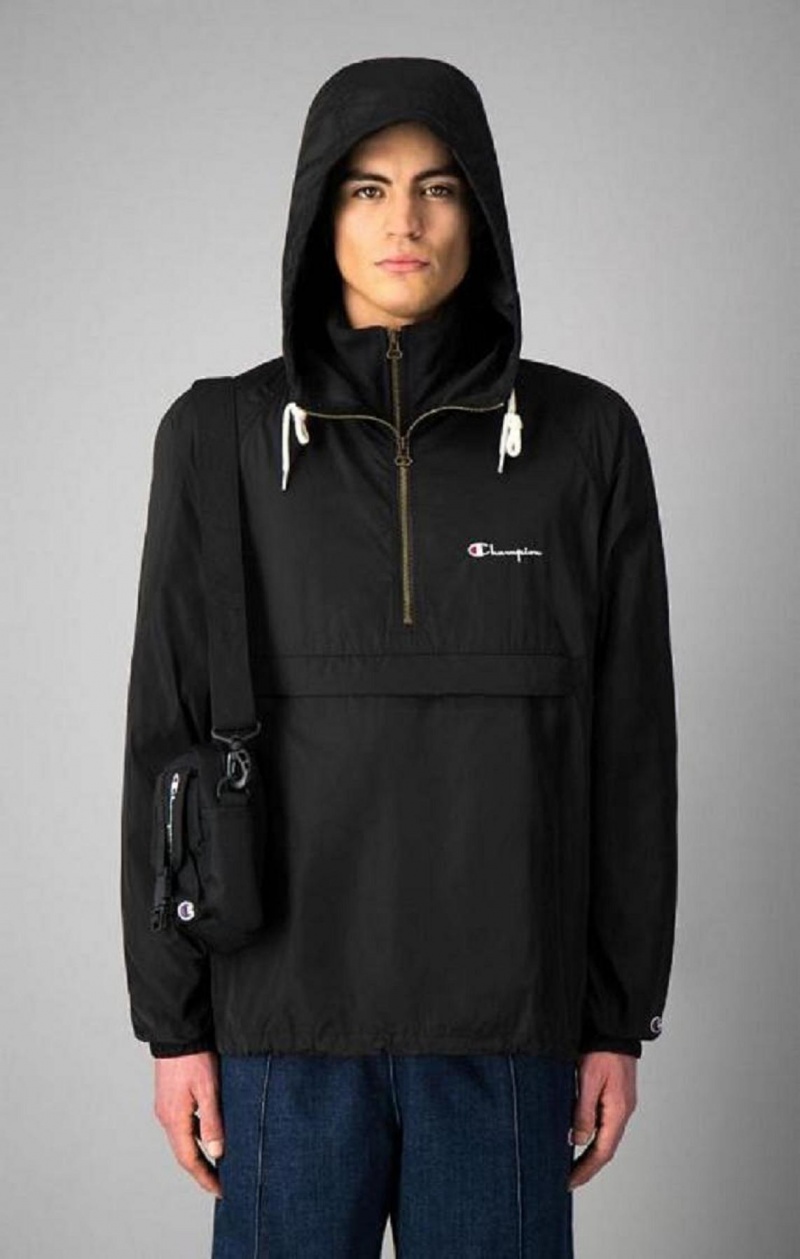 Champion Half Zip-Up Hooded Jacket Jackor Herr Svarta | 4751-ADRGF