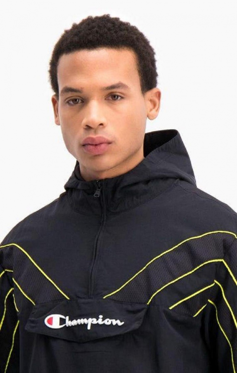 Champion Half Zip-Up Hooded Track Jacket Träningsoverall Herr Svarta | 0691-UTONL