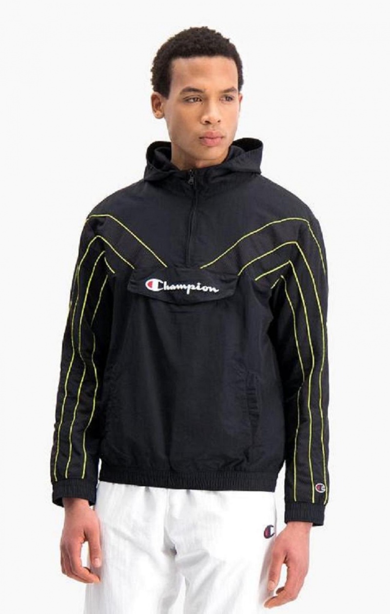 Champion Half Zip-Up Hooded Track Jacket Träningsoverall Herr Svarta | 0691-UTONL