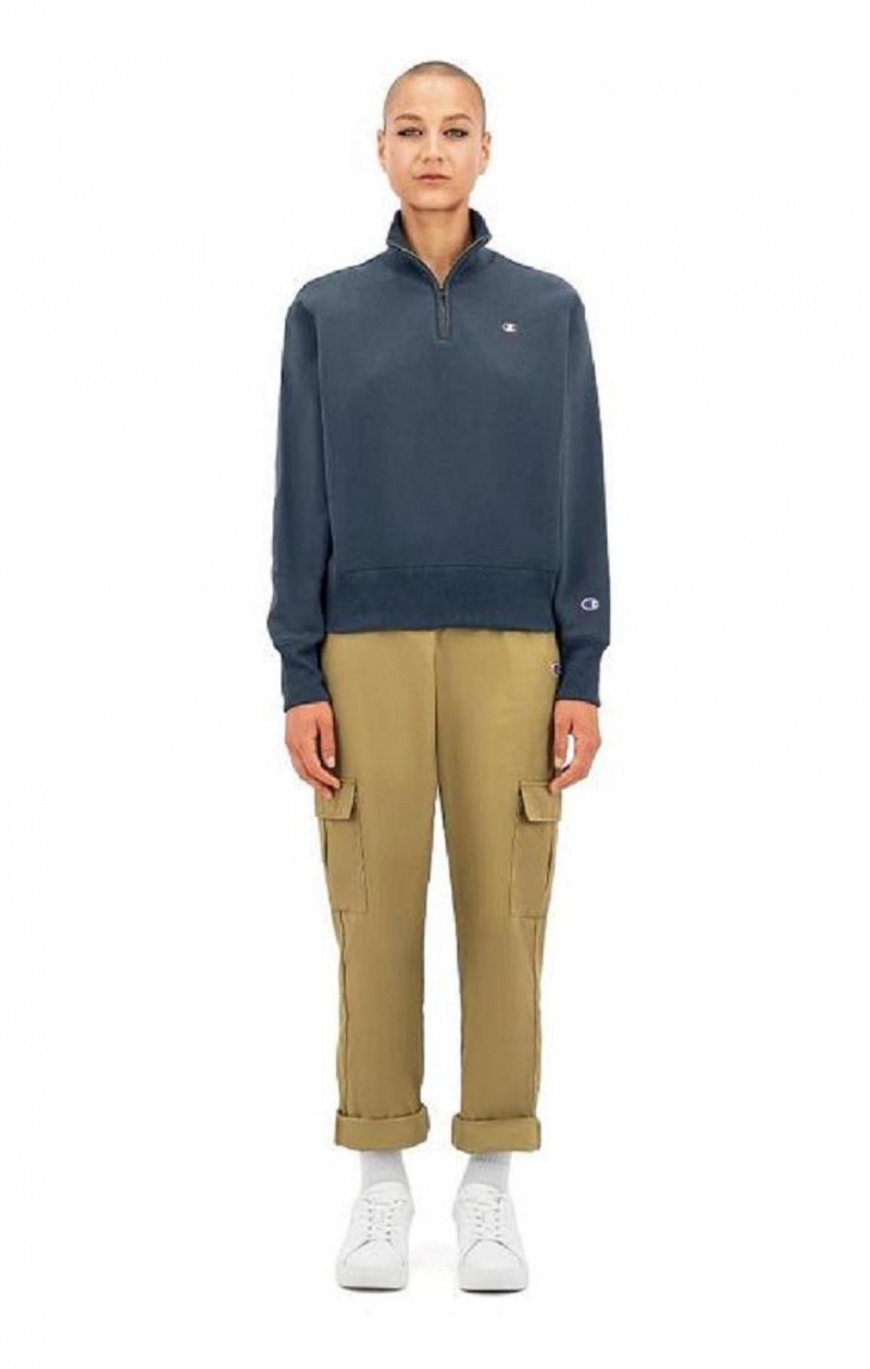 Champion Half Zip-Up Reverse Weave Cropped Sweatshirt Tröjor Dam Mörkturkos | 2973-DWJOG