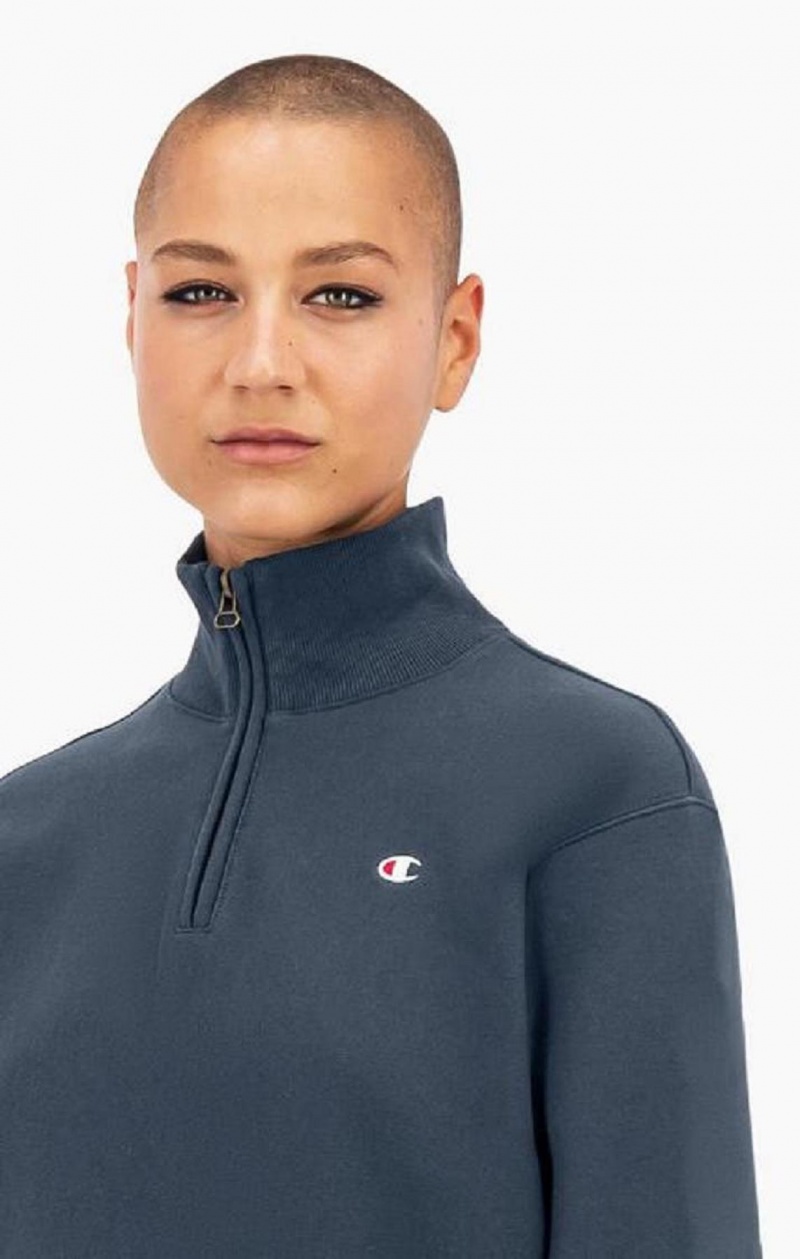 Champion Half Zip-Up Reverse Weave Cropped Sweatshirt Tröjor Dam Mörkturkos | 2973-DWJOG