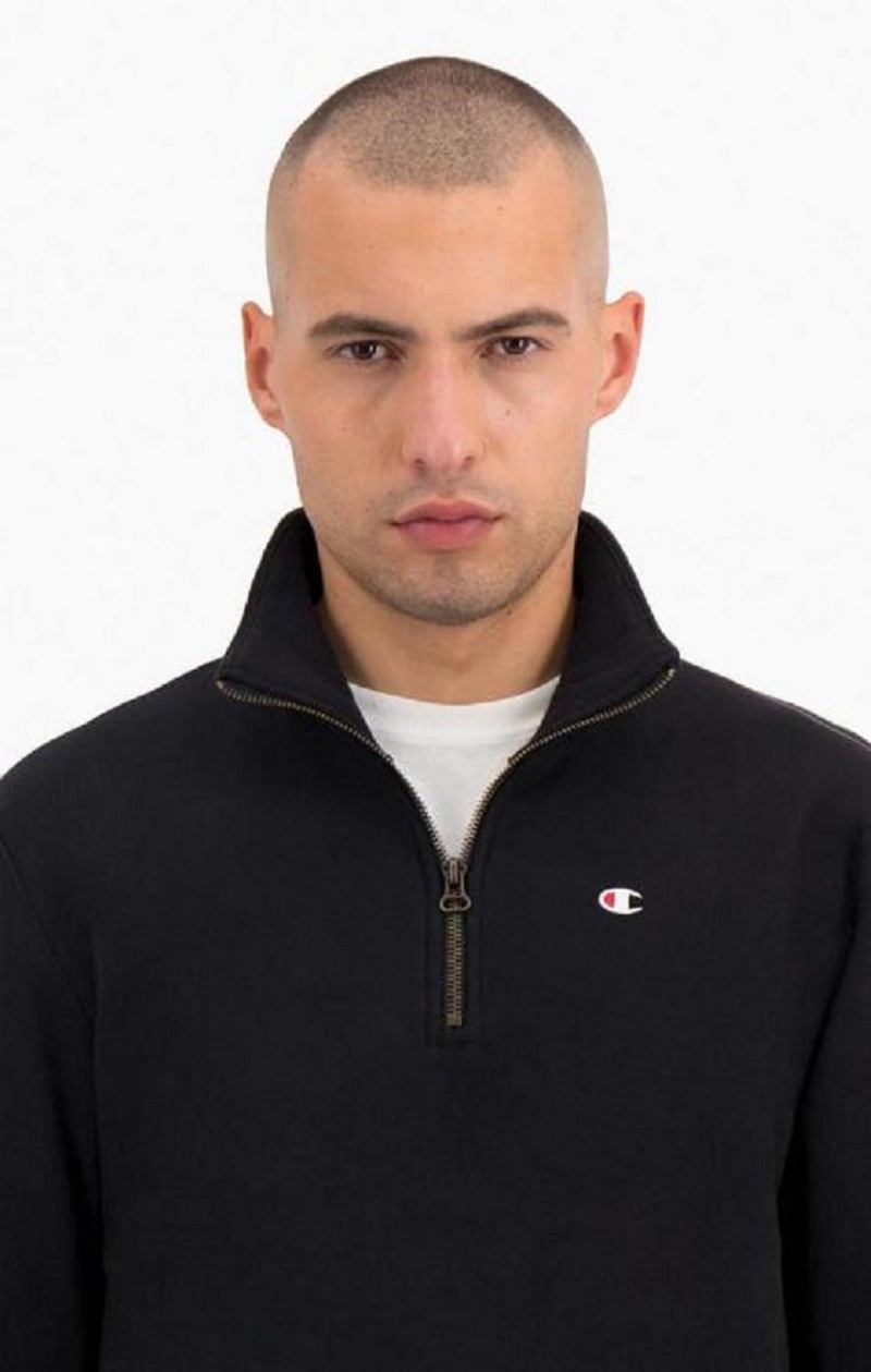 Champion Half Zip-Up Reverse Weave Sweatshirt Tröjor Herr Svarta | 8794-WKRLC