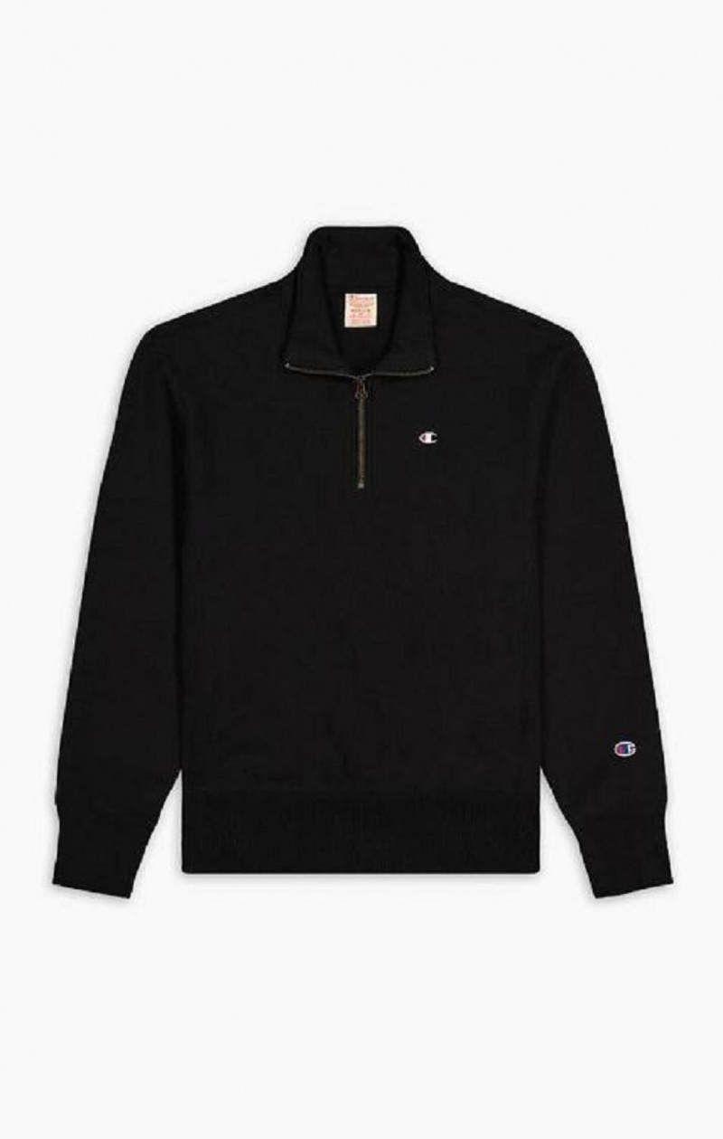 Champion Half Zip-Up Reverse Weave Sweatshirt Tröjor Herr Svarta | 8794-WKRLC