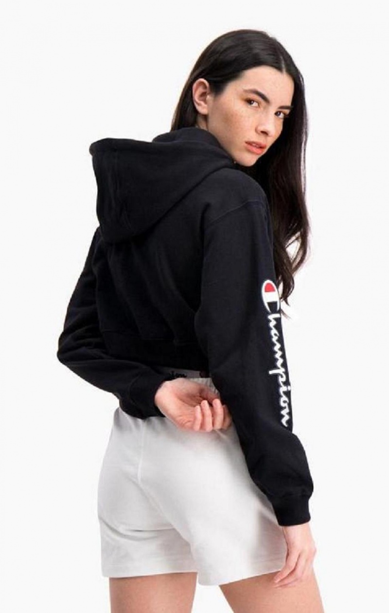 Champion Half Zip-Up Script Logo Arm Hoodie Hoodie Dam Svarta | 9203-AIYFD