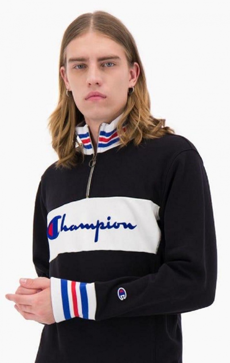 Champion Half Zip-Up Script Logo Sweatshirt Tröjor Herr Svarta | 1549-XBZAS