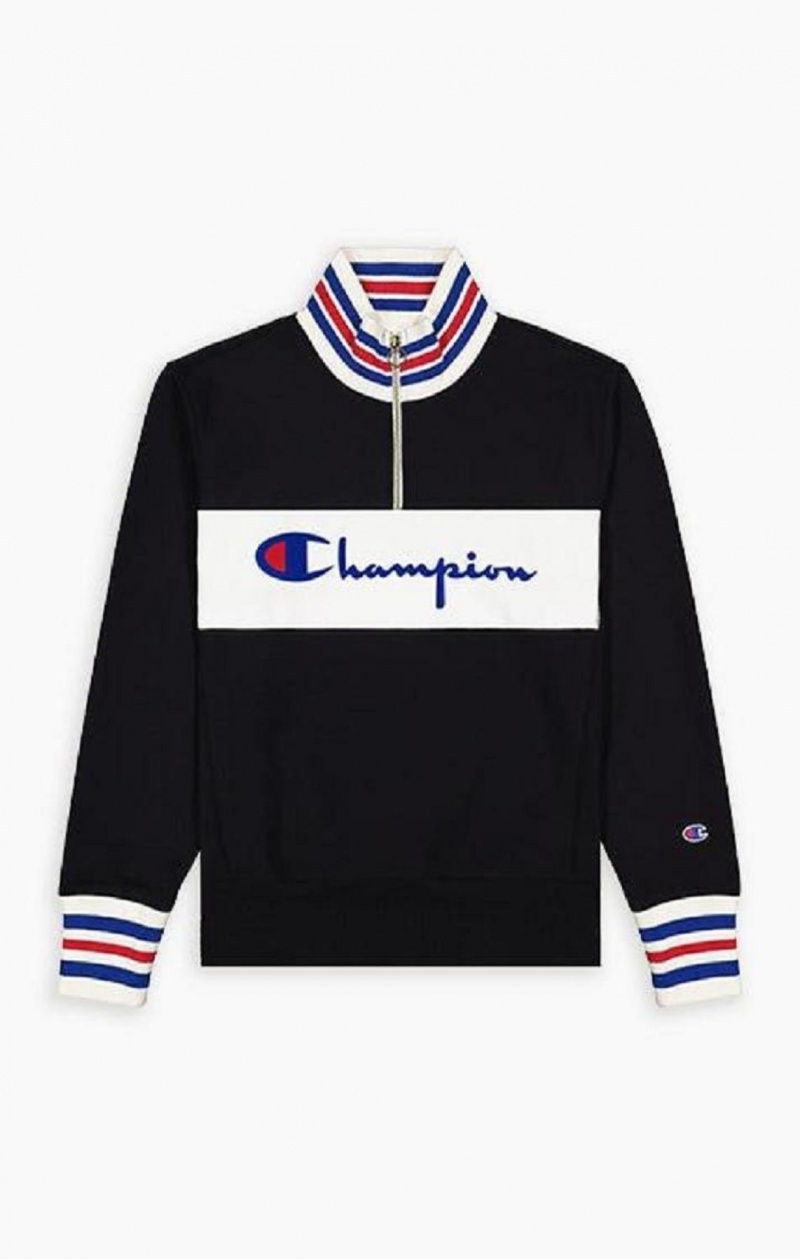 Champion Half Zip-Up Script Logo Sweatshirt Tröjor Herr Svarta | 1549-XBZAS