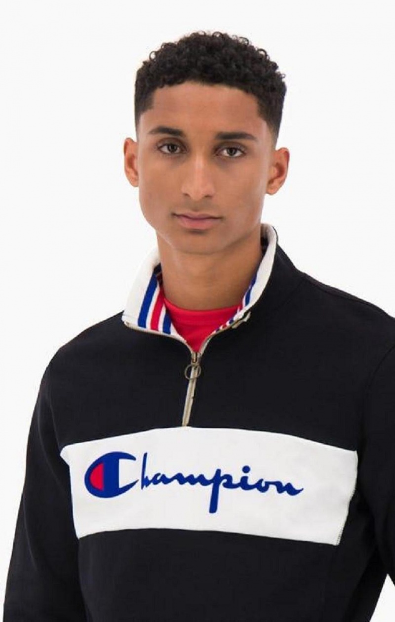 Champion Half Zip-Up Script Logo Sweatshirt Tröjor Herr Svarta | 0596-PVFKX