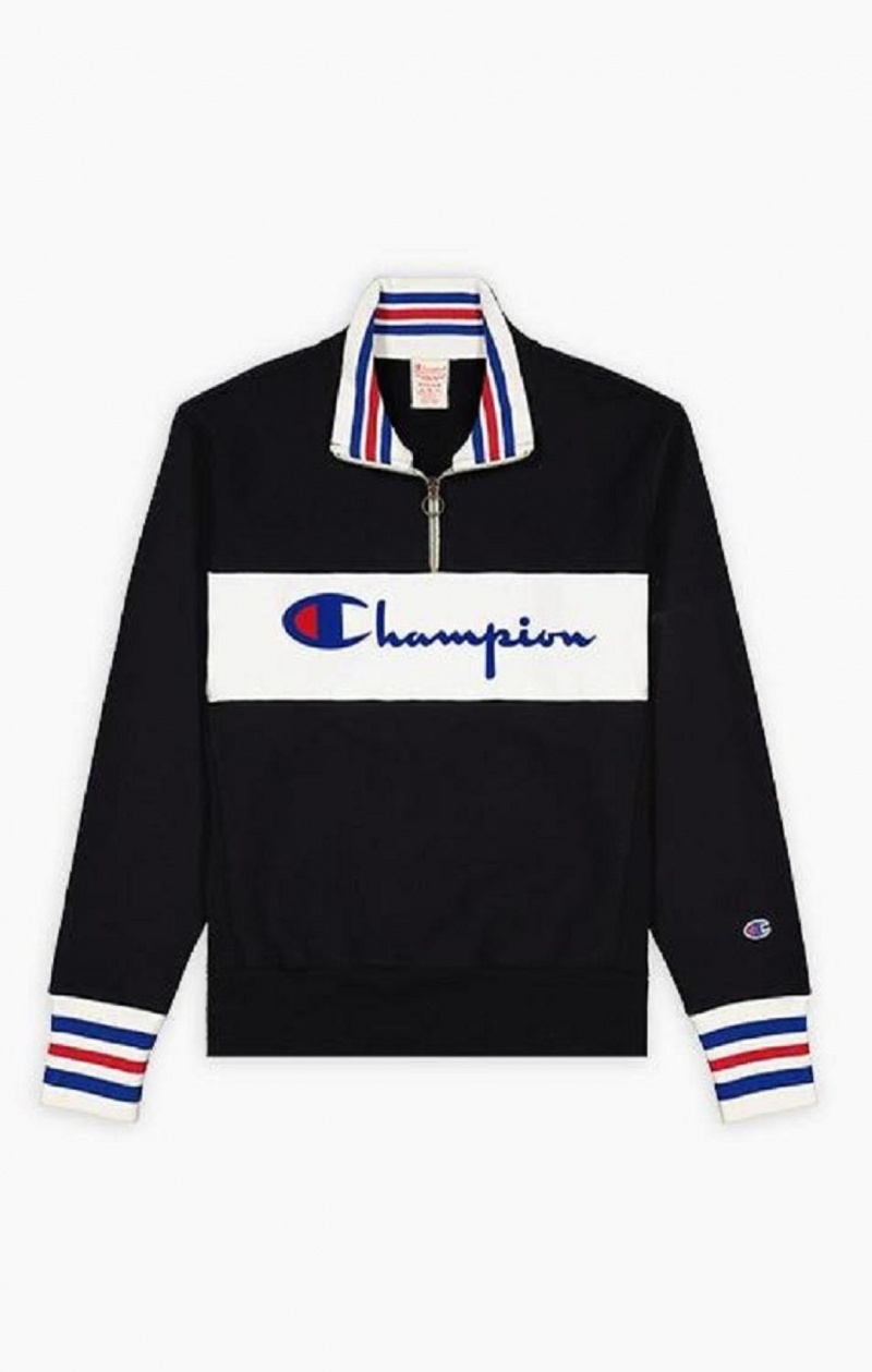 Champion Half Zip-Up Script Logo Sweatshirt Tröjor Herr Svarta | 0596-PVFKX