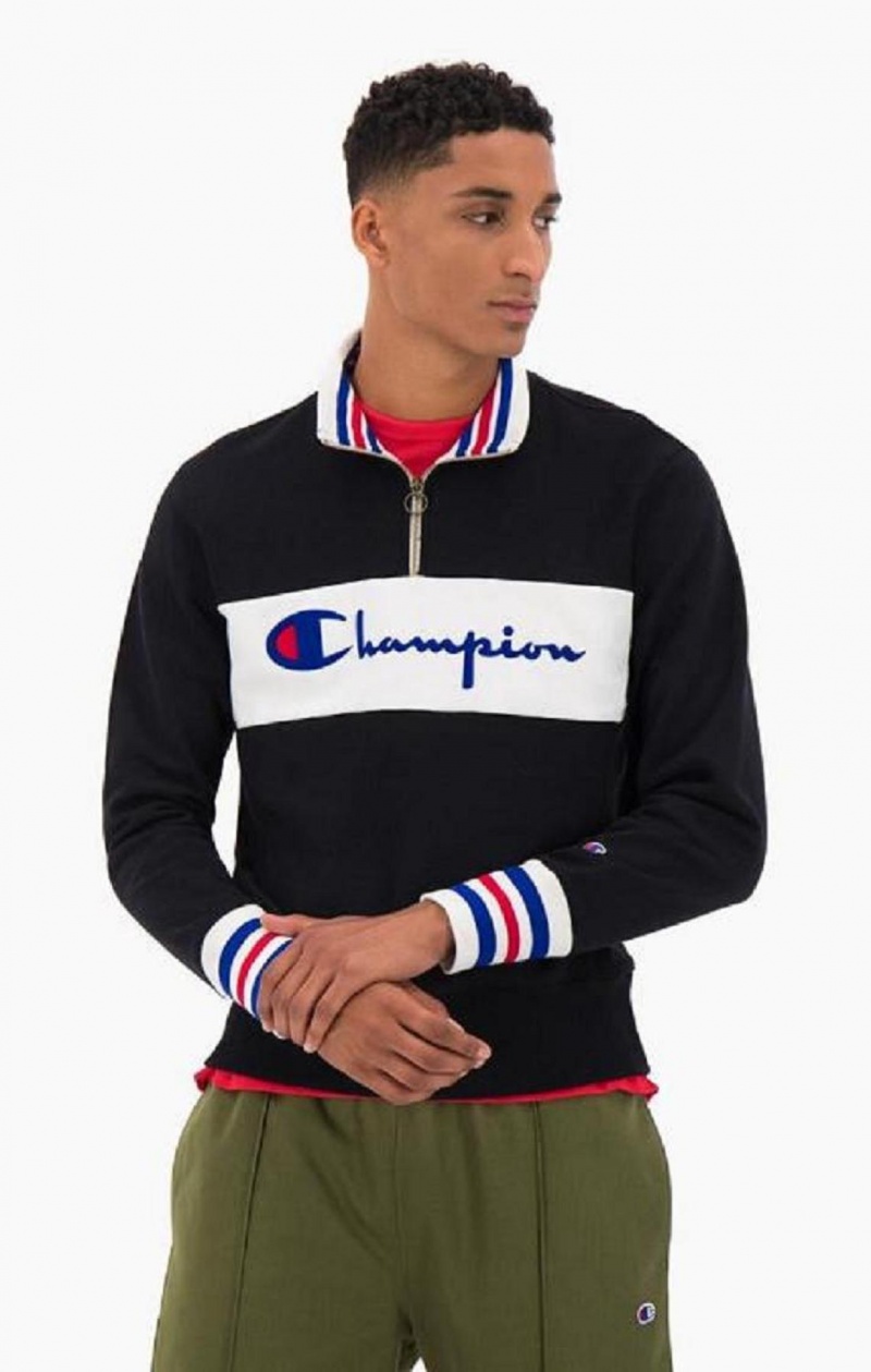 Champion Half Zip-Up Script Logo Sweatshirt Tröjor Herr Svarta | 0596-PVFKX