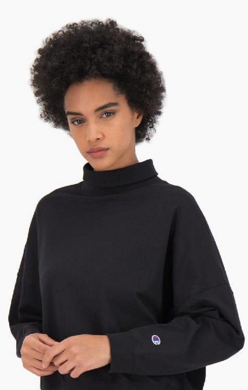 Champion High Neck Batwing Sleeve Top T-shirt Dam Svarta | 4058-OAQKS