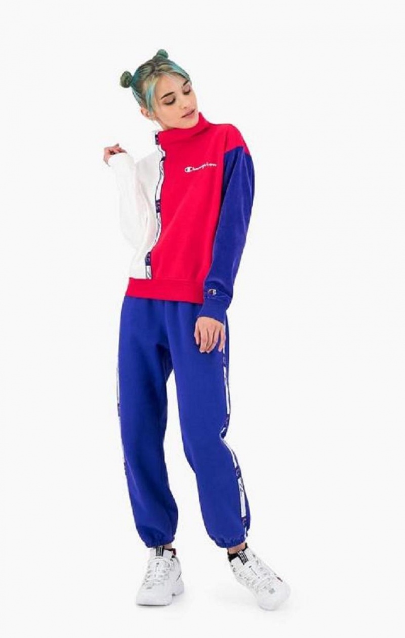 Champion High Neck Colour Block Retro Sweatshirt Tröjor Dam Röda Vita | 7821-TECDJ