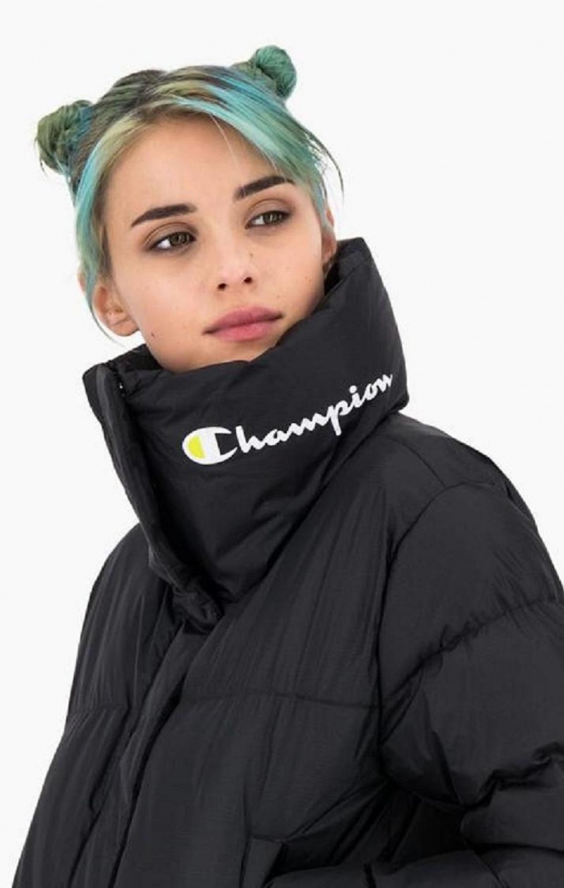 Champion High Neck Cropped Panel Jacket Jackor Dam Svarta | 4062-XHBSL