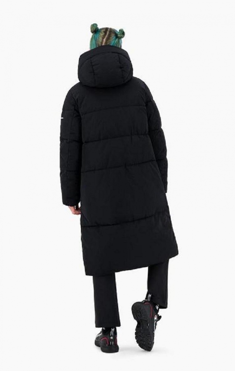 Champion Hooded Long Parka Coat Jackor Dam Svarta | 1290-EVYZI