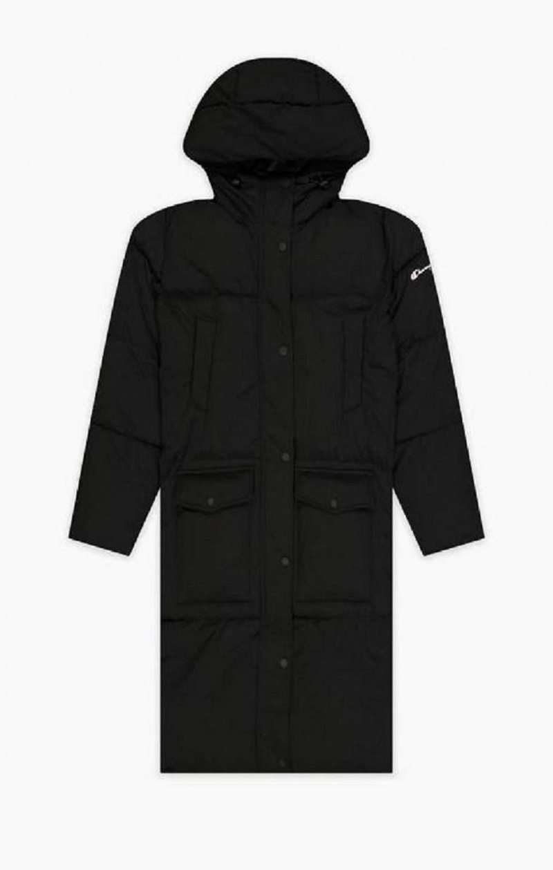 Champion Hooded Long Parka Coat Jackor Dam Svarta | 1290-EVYZI