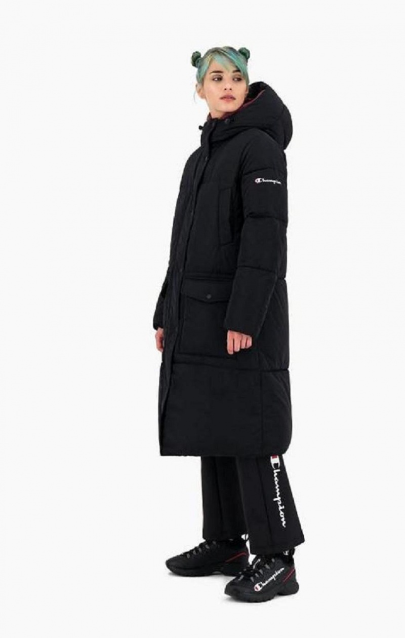 Champion Hooded Long Parka Coat Jackor Dam Svarta | 1290-EVYZI