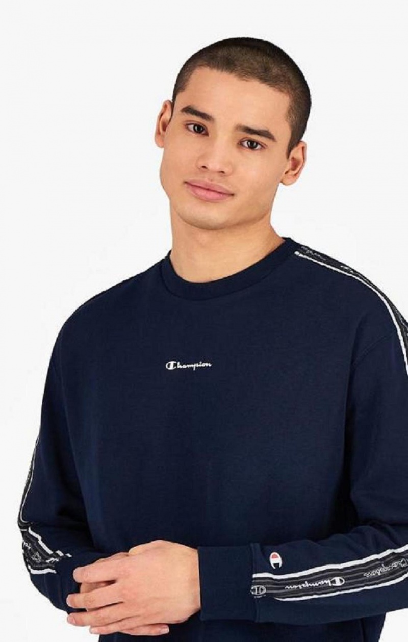 Champion Jacquard Logo Tape Sweatshirt Tröjor Herr Mörkblå | 1479-GRWMP