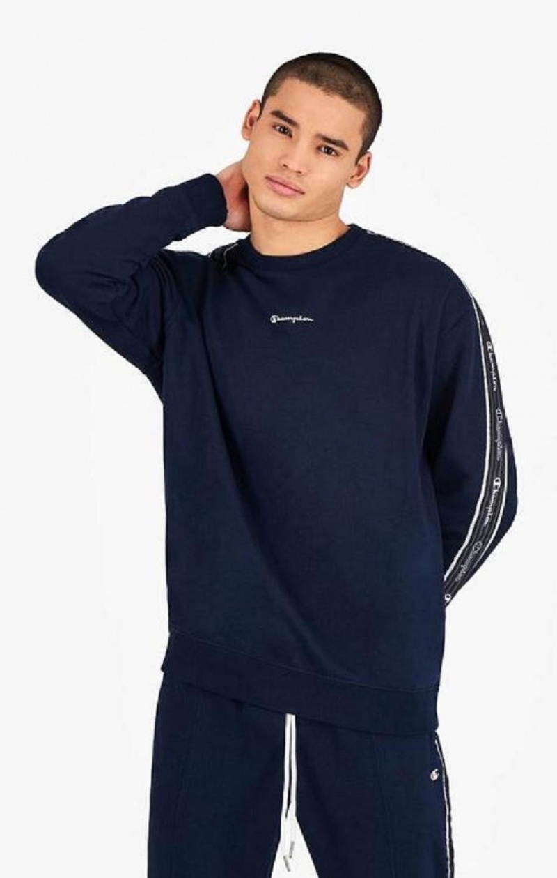 Champion Jacquard Logo Tape Sweatshirt Tröjor Herr Mörkblå | 1479-GRWMP