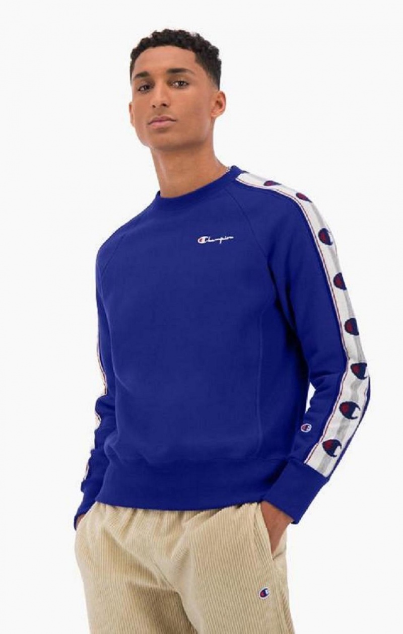 Champion Jacquard Logo Tape Sweatshirt Tröjor Herr Blå | 1283-RJXPG