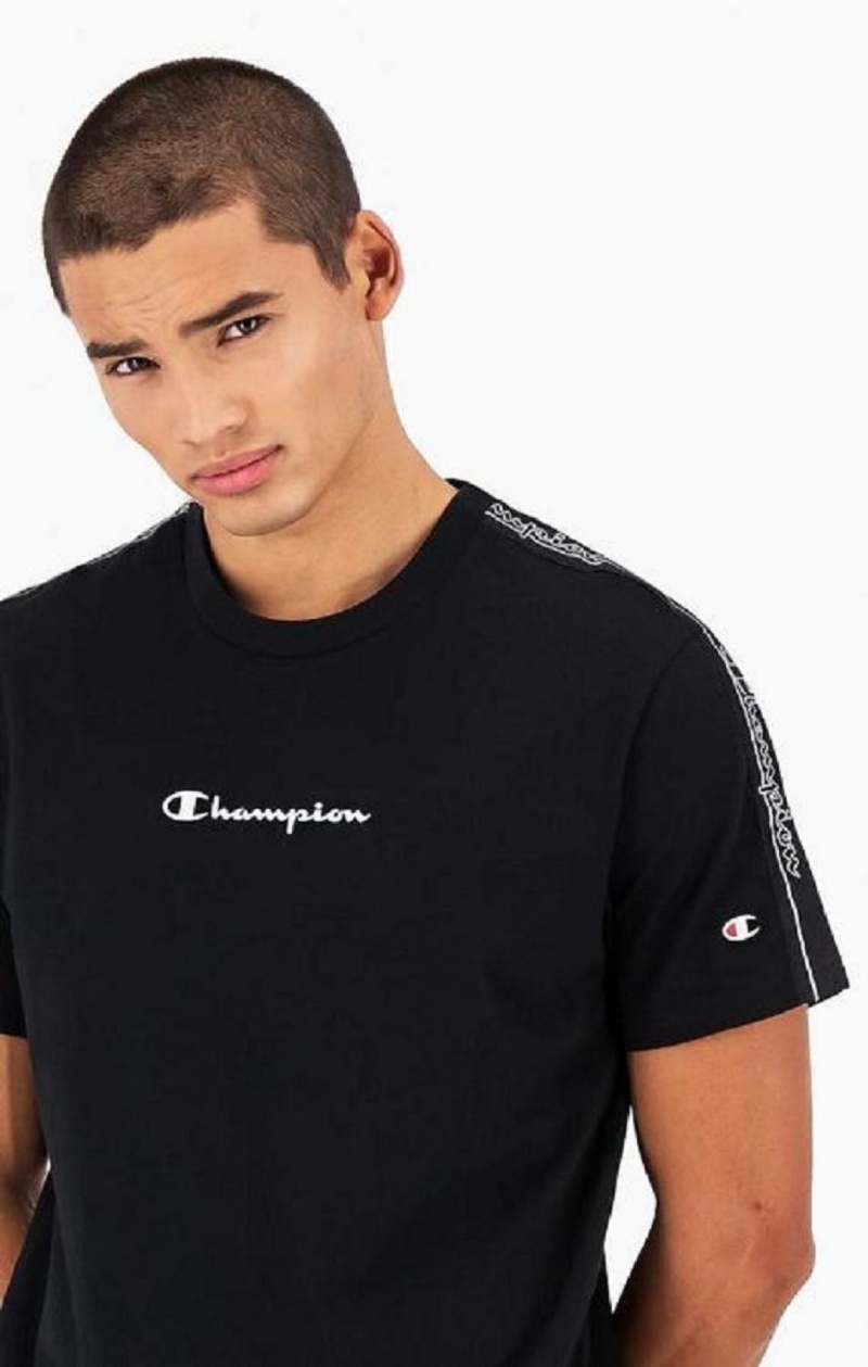 Champion Jacquard Logo Tape T-Shirt T-shirt Herr Svarta | 8301-DWXUK