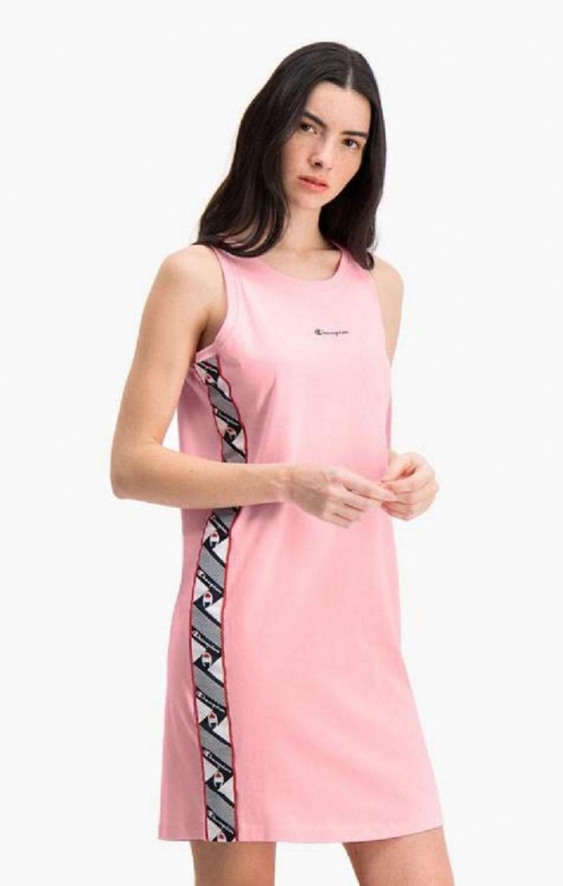 Champion Jacquard Logo Tape Tank Klänning Klänning Dam Rosa | 8926-ZLPJX