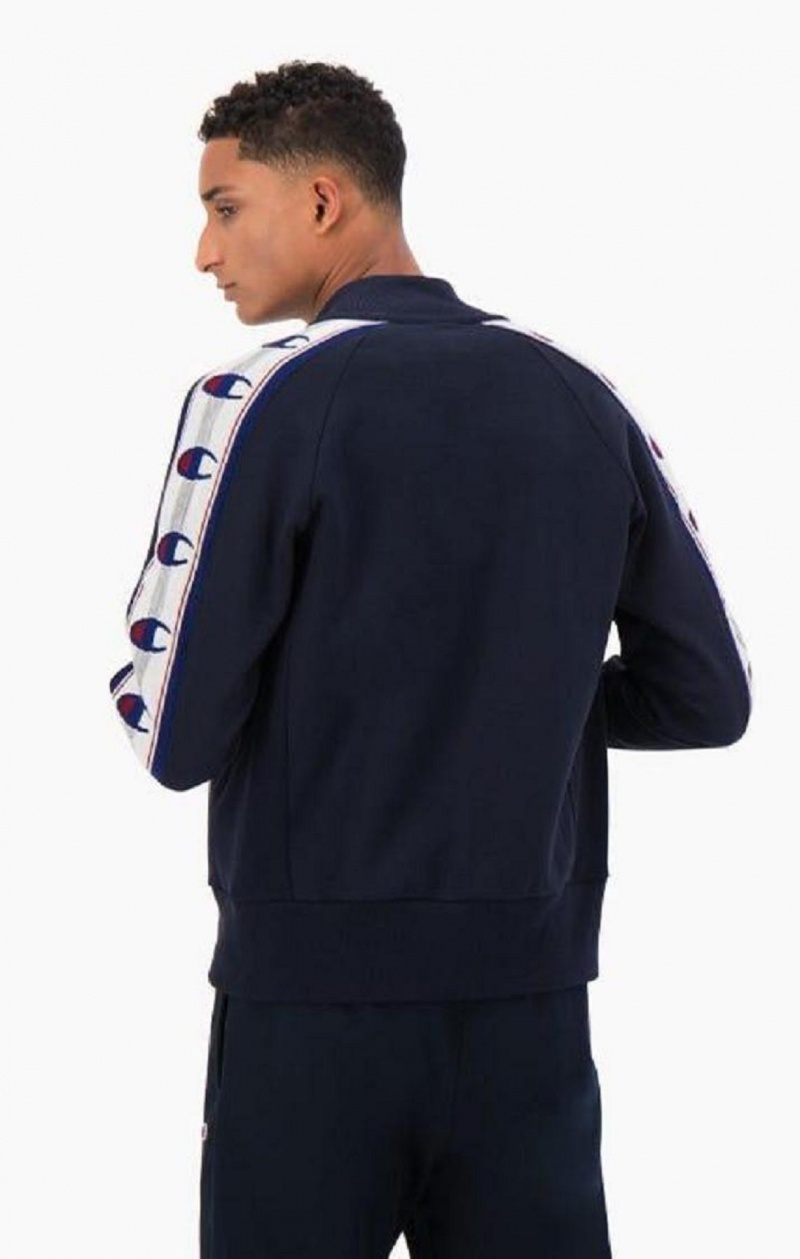 Champion Jacquard Logo Tape Zip-Up Jacket Jackor Herr Mörkblå | 5270-CQKIS