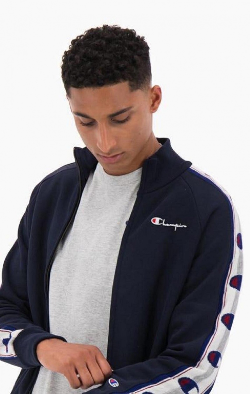 Champion Jacquard Logo Tape Zip-Up Jacket Jackor Herr Mörkblå | 5270-CQKIS