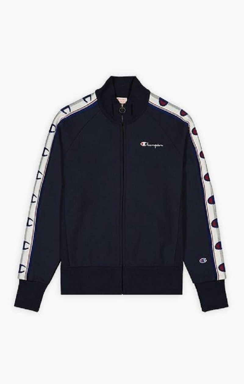 Champion Jacquard Logo Tape Zip-Up Jacket Jackor Herr Mörkblå | 5270-CQKIS