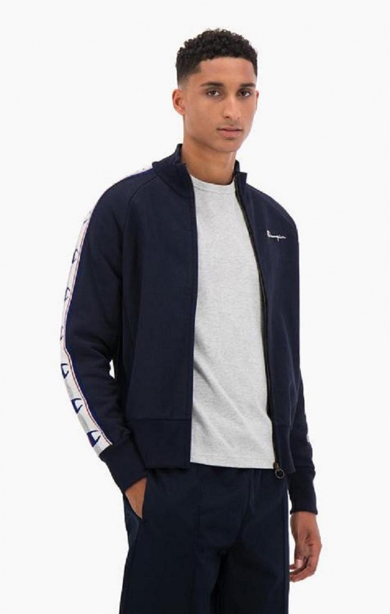 Champion Jacquard Logo Tape Zip-Up Jacket Jackor Herr Mörkblå | 5270-CQKIS