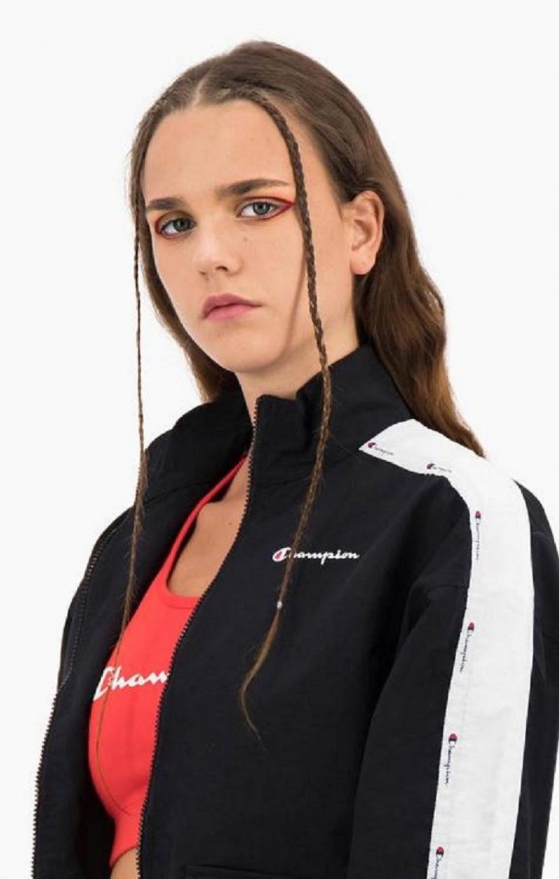 Champion Jacquard Logo Tape Zip-Up Track Jacket Jackor Dam Svarta | 9621-PVESF