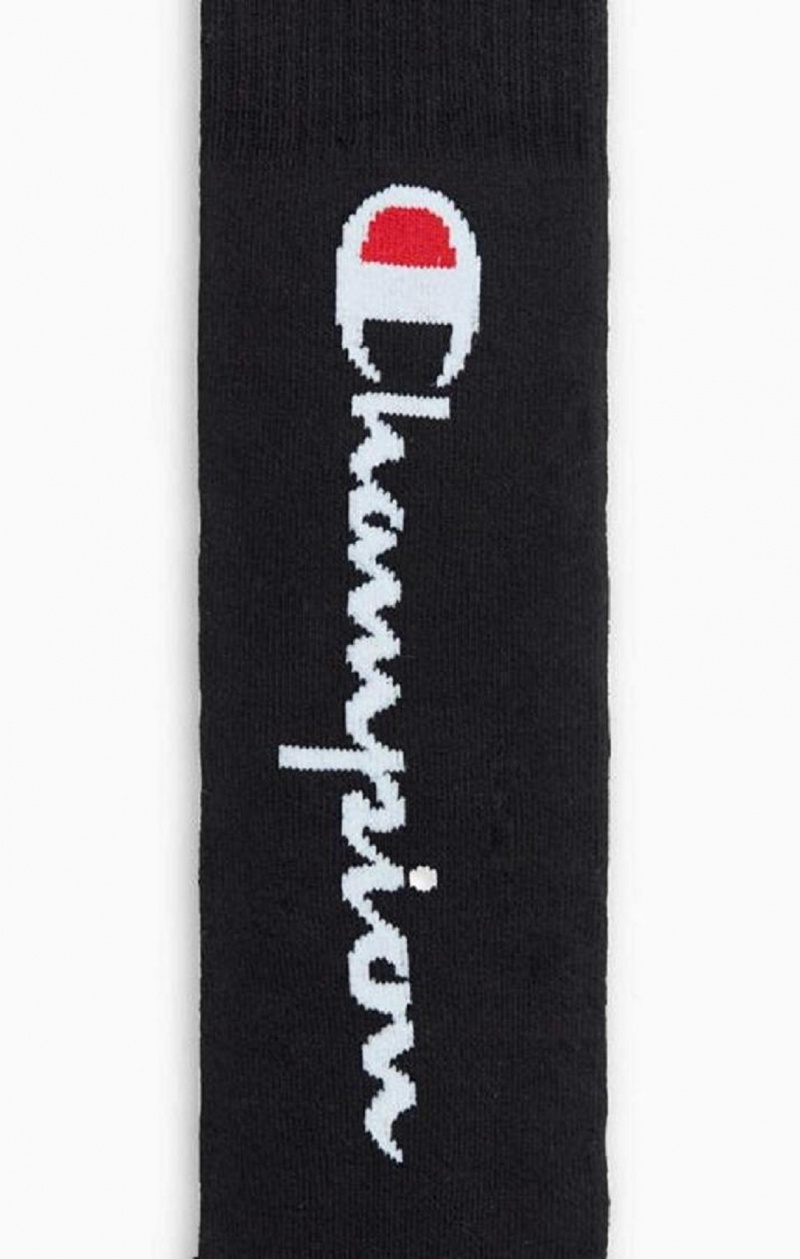 Champion Knee-High Script Logo Tube Socks Strumpor Herr Svarta | 3967-YNAGZ