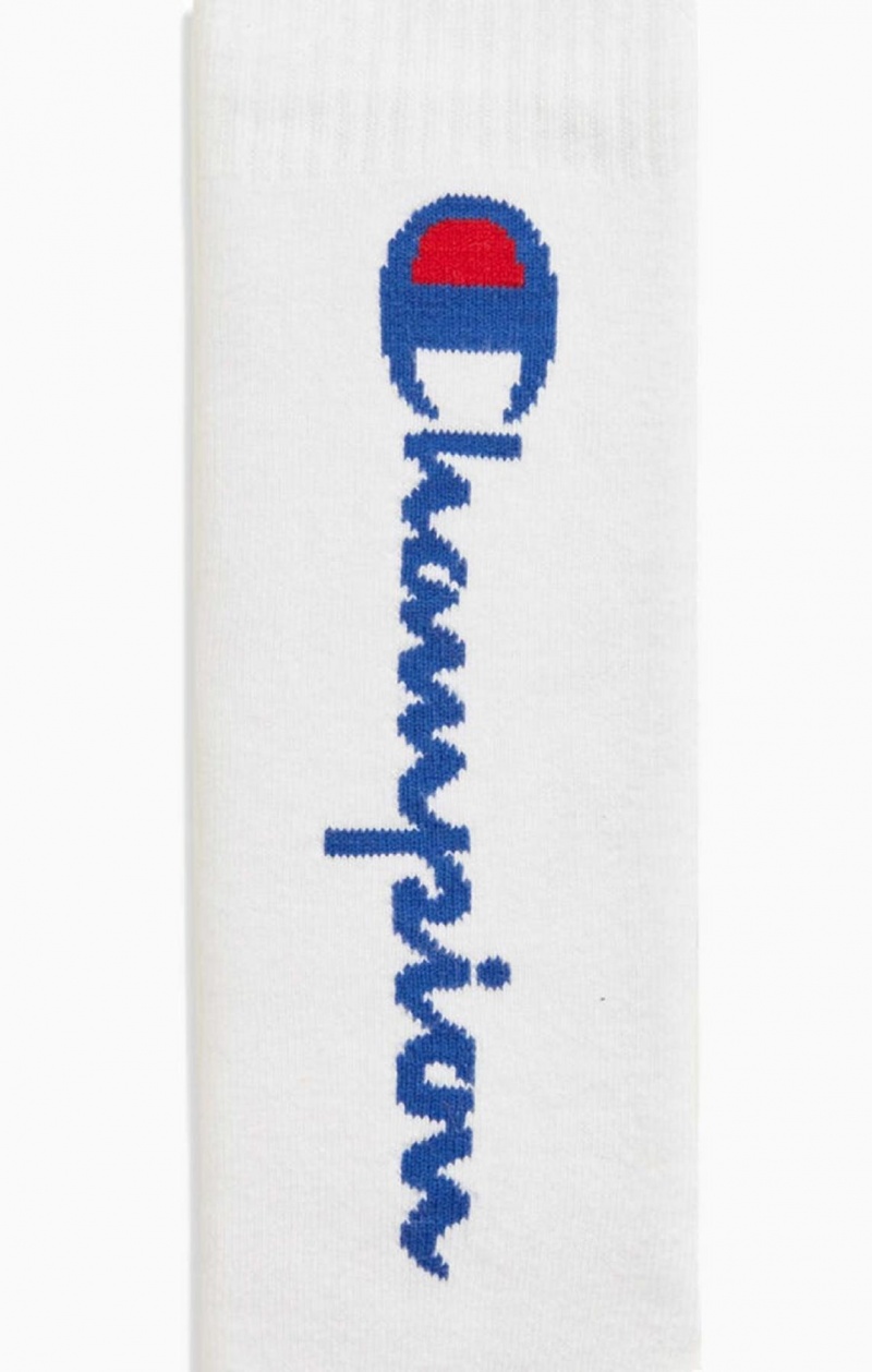 Champion Knee-High Script Logo Tube Socks Strumpor Dam Vita | 5231-LGQEO