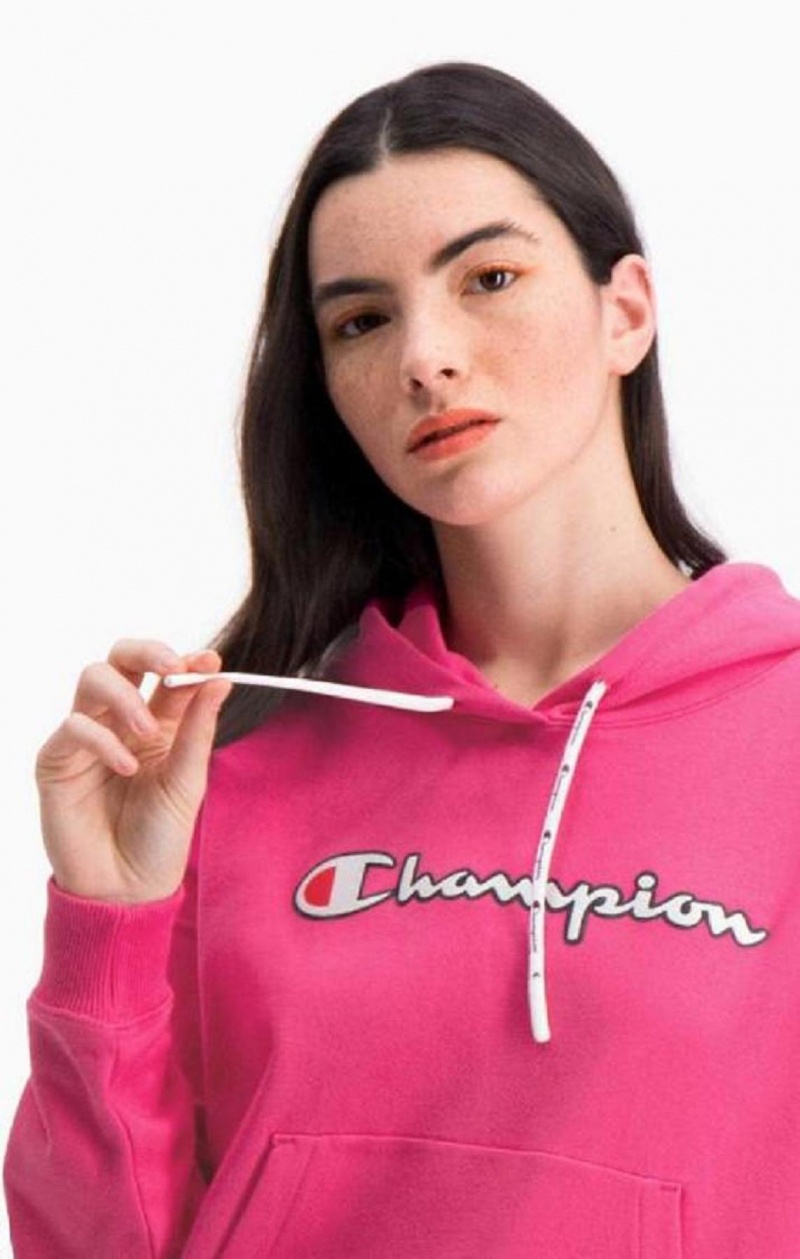 Champion Logo Bomull Terry Hoodie Hoodie Dam Mörkrosa | 7209-DVECF