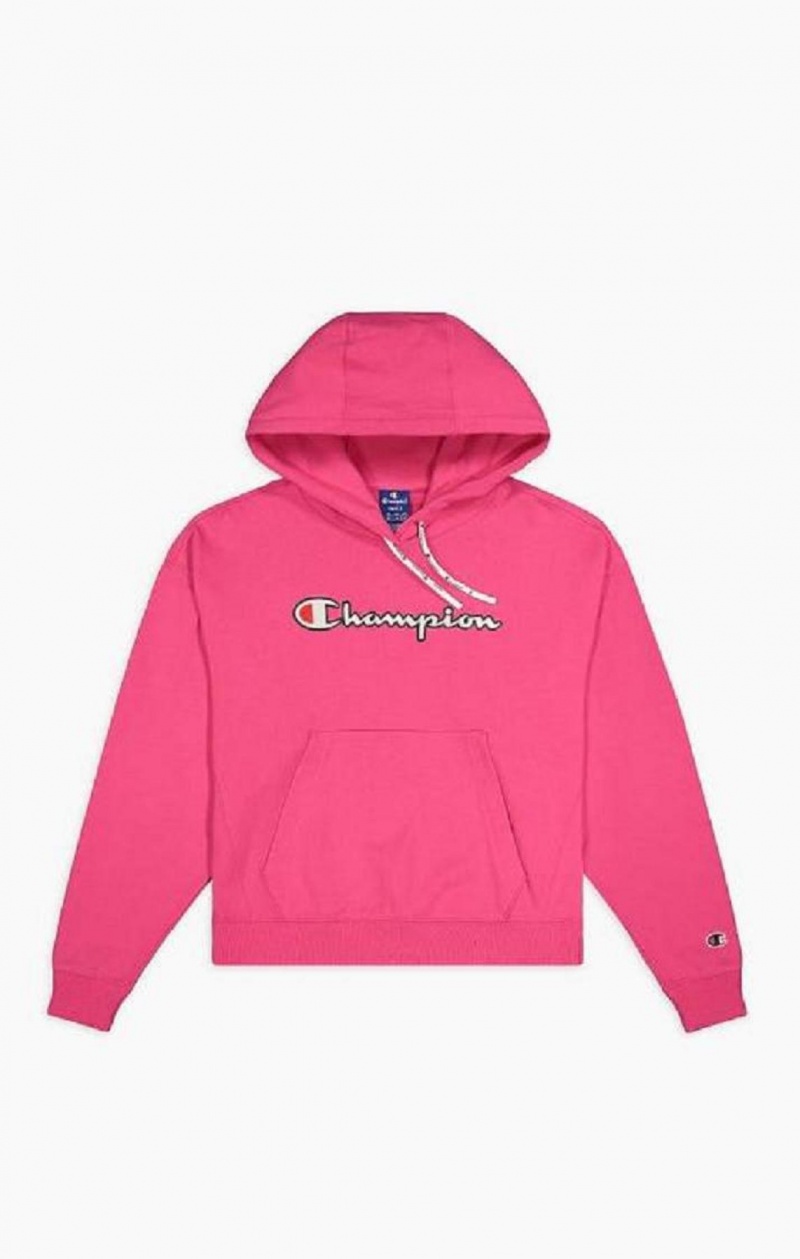 Champion Logo Bomull Terry Hoodie Hoodie Dam Mörkrosa | 7209-DVECF