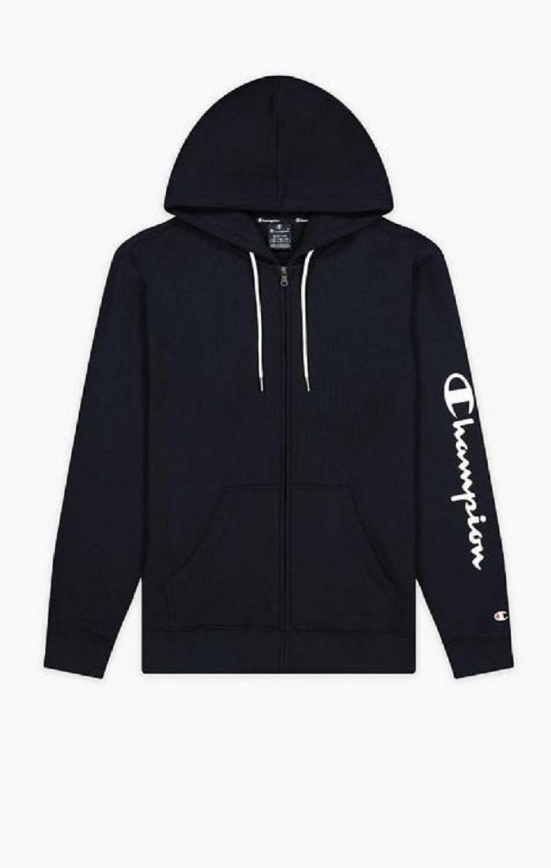 Champion Logo Sleeve Zip-Up Fleece Hoodie Hoodie Herr Mörkblå | 3274-BXZWQ