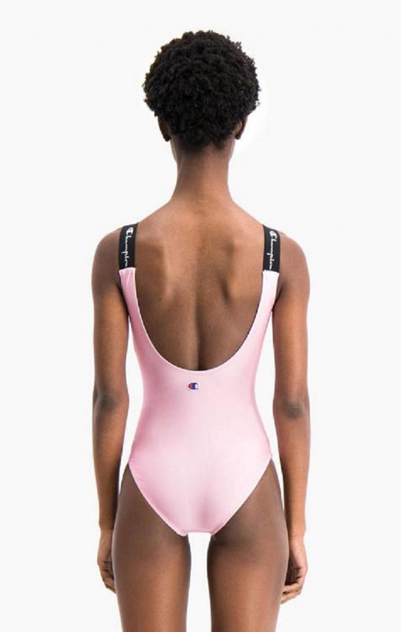 Champion Logo Straps Diagonal Script Logo Swimsuit Badkläder Dam Rosa | 2189-WGCHU