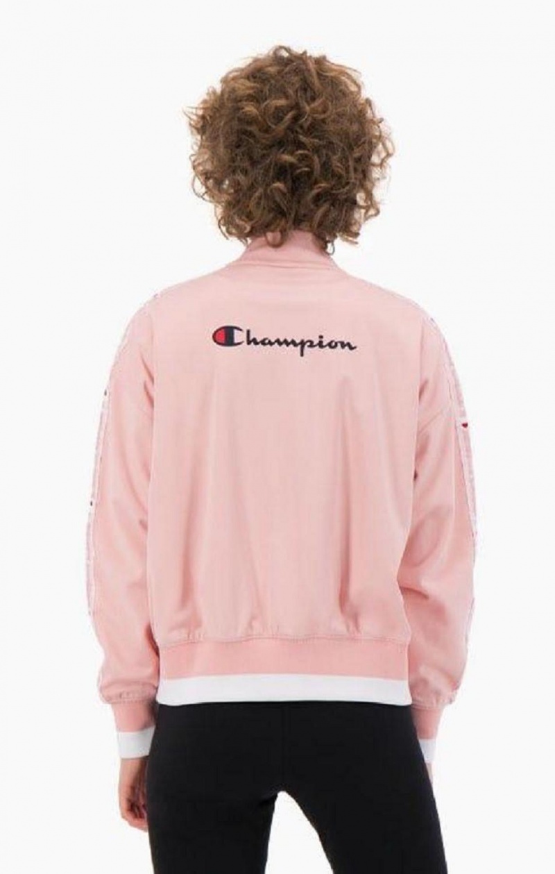 Champion Logo Tape Bi-Colour Trim Bomber Jacket Jackor Dam Rosa | 1625-GEQSN