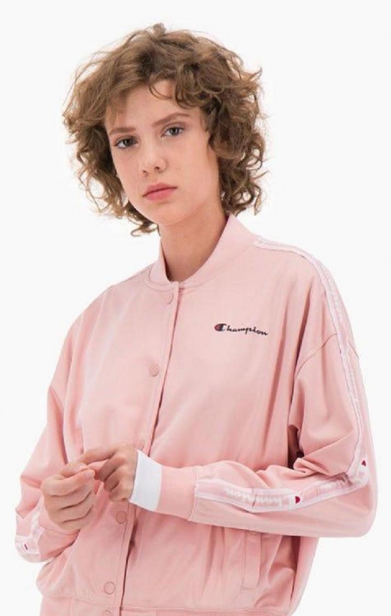 Champion Logo Tape Bi-Colour Trim Bomber Jacket Jackor Dam Rosa | 1625-GEQSN