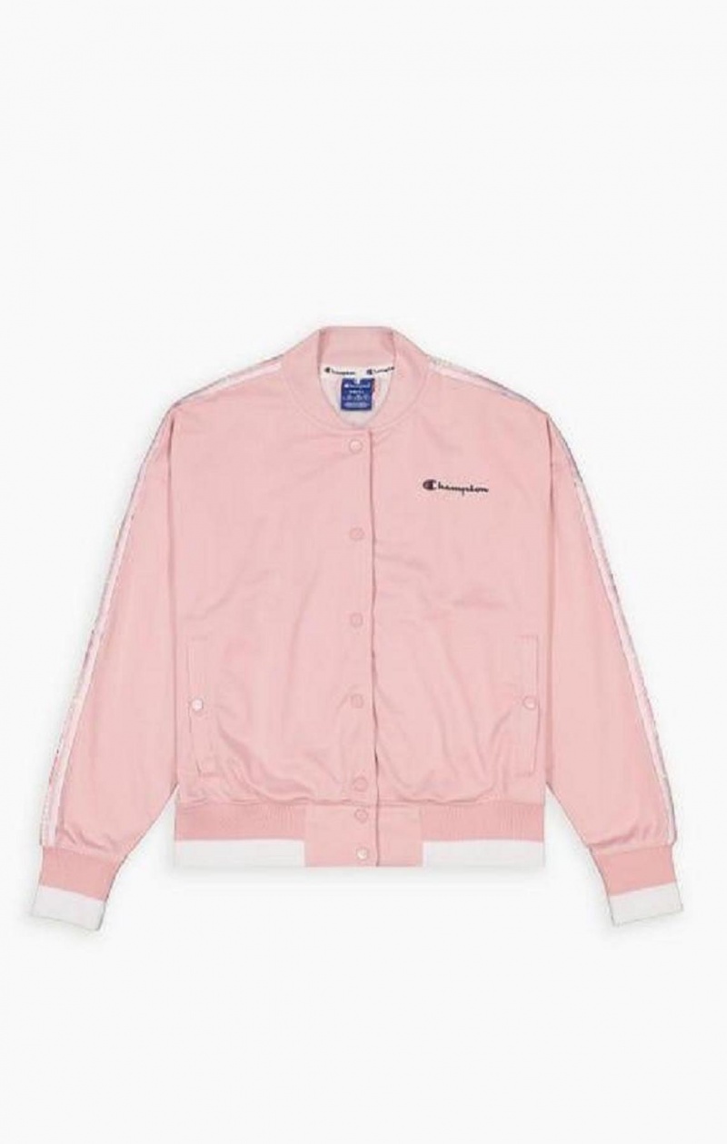 Champion Logo Tape Bi-Colour Trim Bomber Jacket Jackor Dam Rosa | 1625-GEQSN