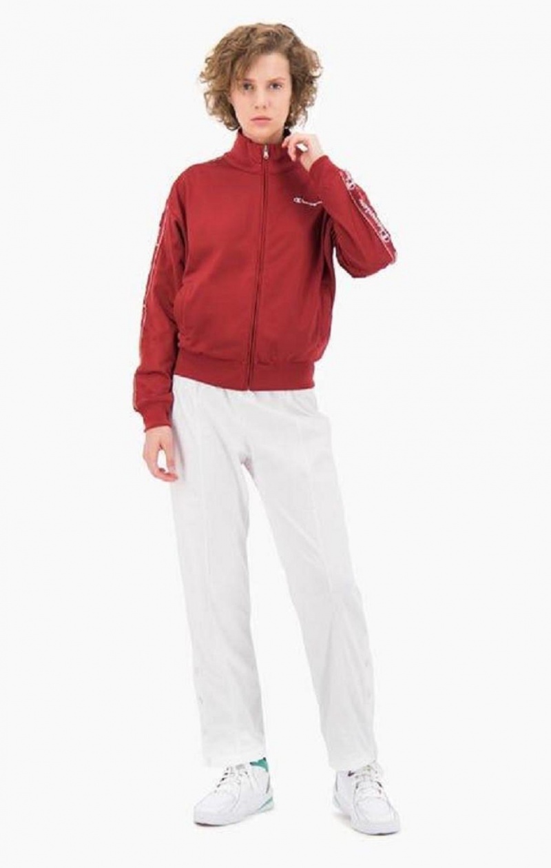 Champion Logo Tape Contrast Trim Track Jacket Jackor Dam Röda | 2836-BWJSC