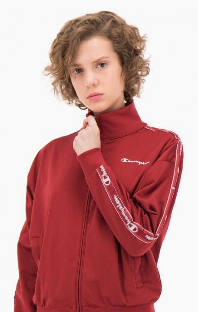 Champion Logo Tape Contrast Trim Track Jacket Jackor Dam Röda | 2836-BWJSC