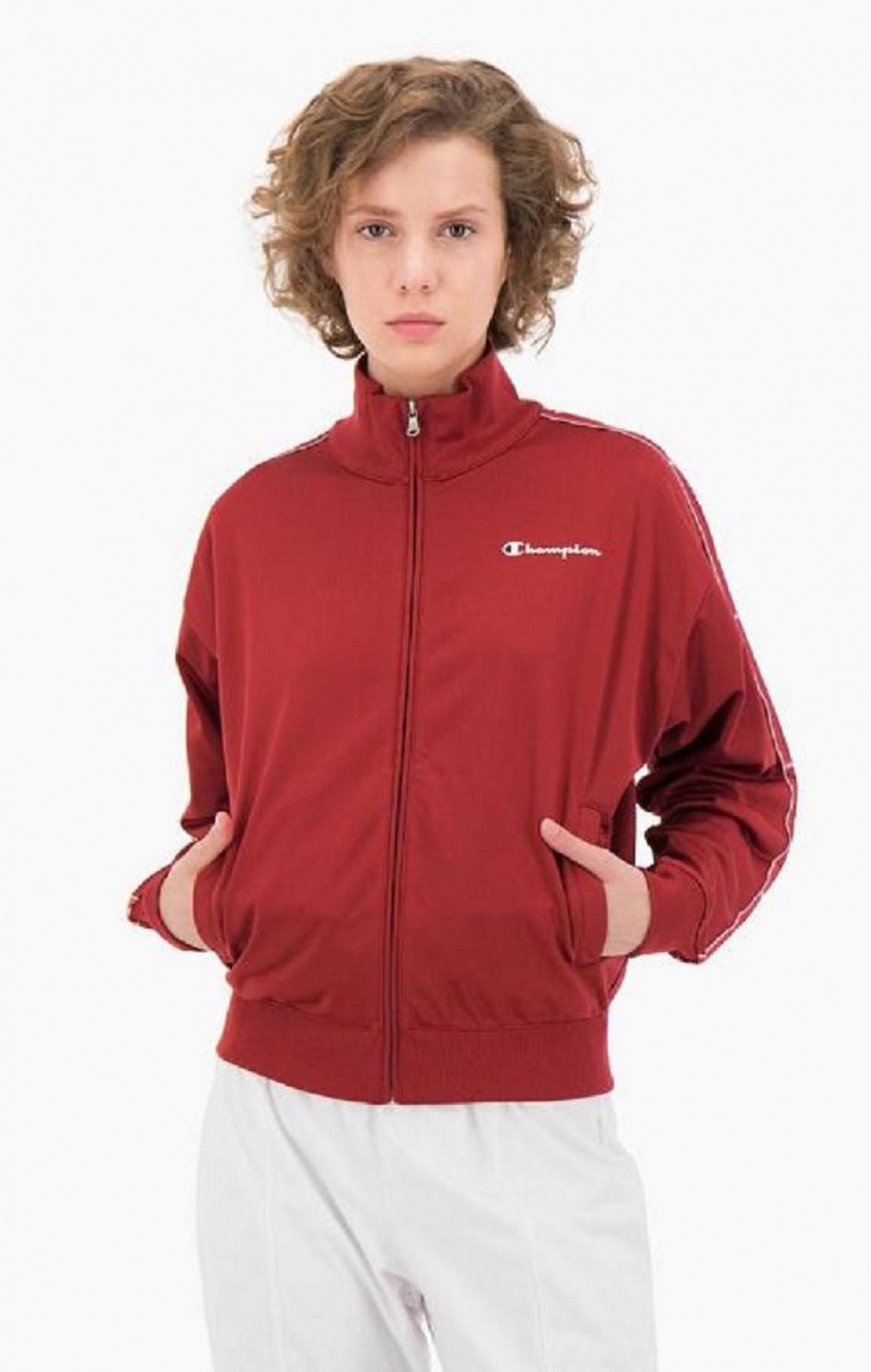 Champion Logo Tape Contrast Trim Track Jacket Jackor Dam Röda | 2836-BWJSC