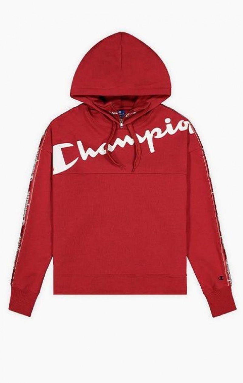 Champion Logo Tape High Neck Script Logo Hoodie Hoodie Dam Röda | 3241-VWROY