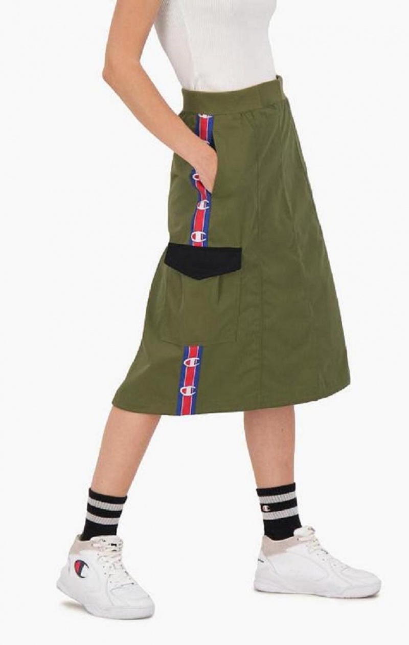 Champion Logo Tape Utility Midi Skirt Kjolar Dam Olivgröna Gröna | 9746-DZBYG