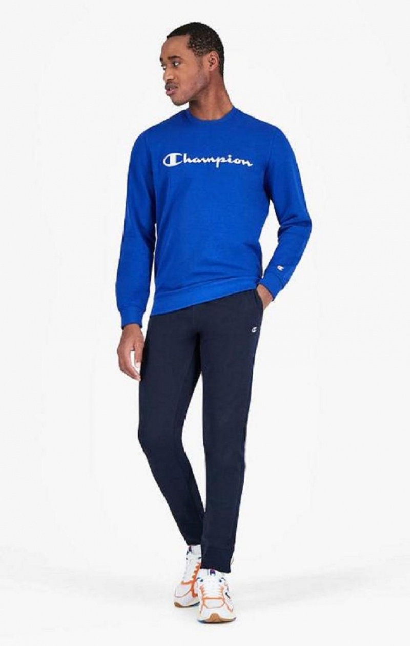 Champion Mesh Effect Script Logo Sweatshirt Tröjor Herr Blå | 8792-WLFKV